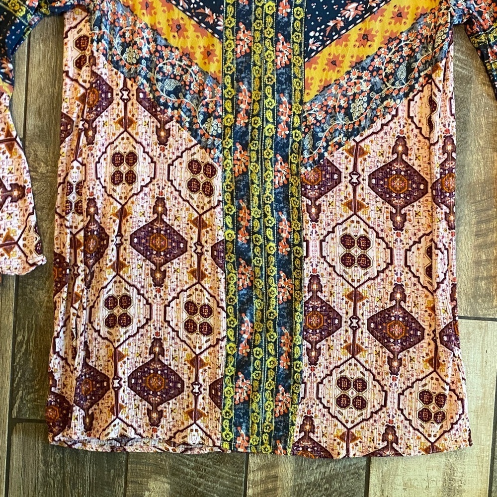 Altar’d State Bohemian Colorful Ruffled Bell Sleeve Dress - Picture 5 of 11